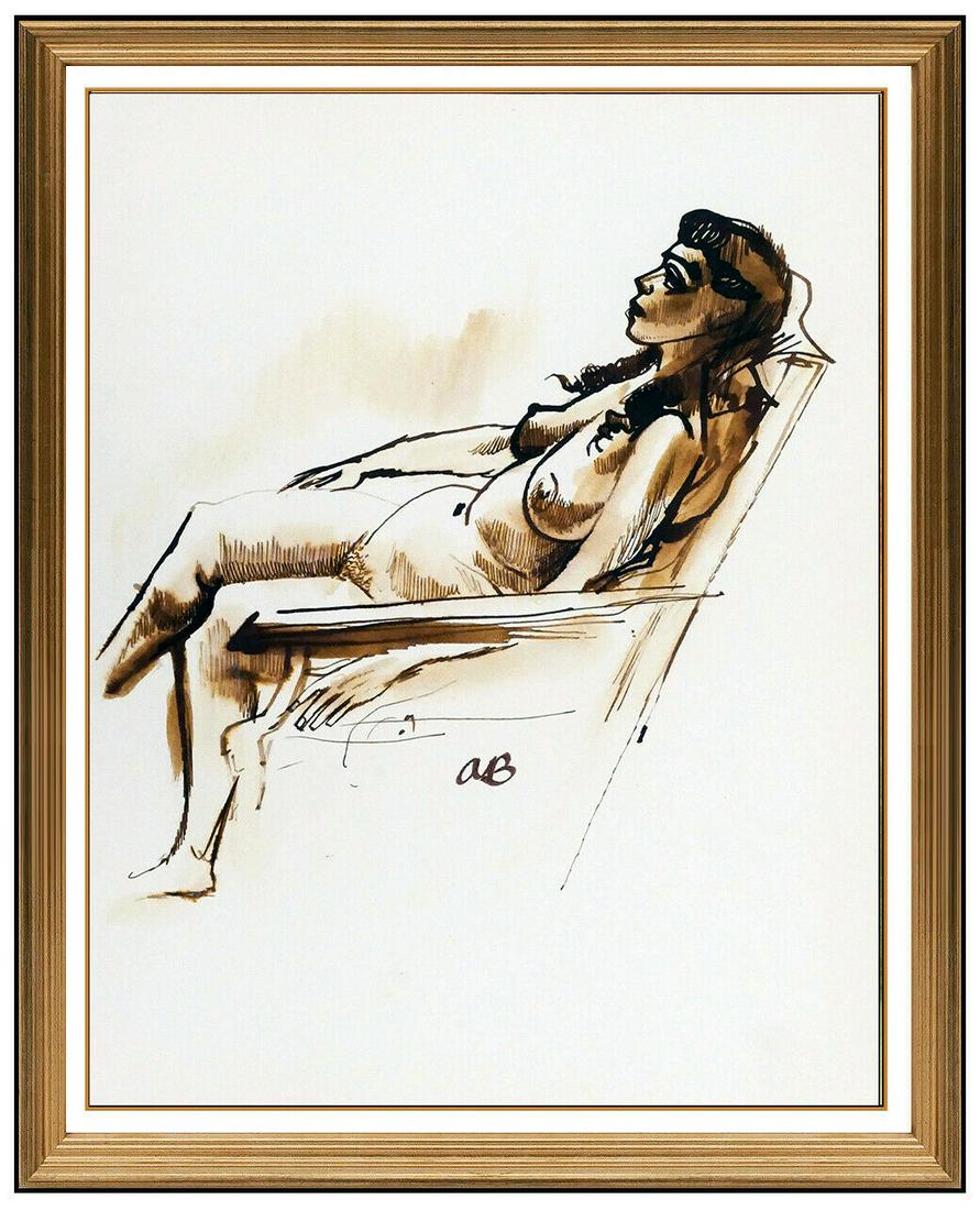 Aaron Bohrod Original Painting Signed Nude Female Portrait Illustration Artwork: This lot includes:Gallery COA & free domestic shipping (*insurance and international shipping for an additional charge)Artist: Aaron BohrodTitle: SunbathingMedium: Watercolor Size: 12" x 9.5"Framed: 1