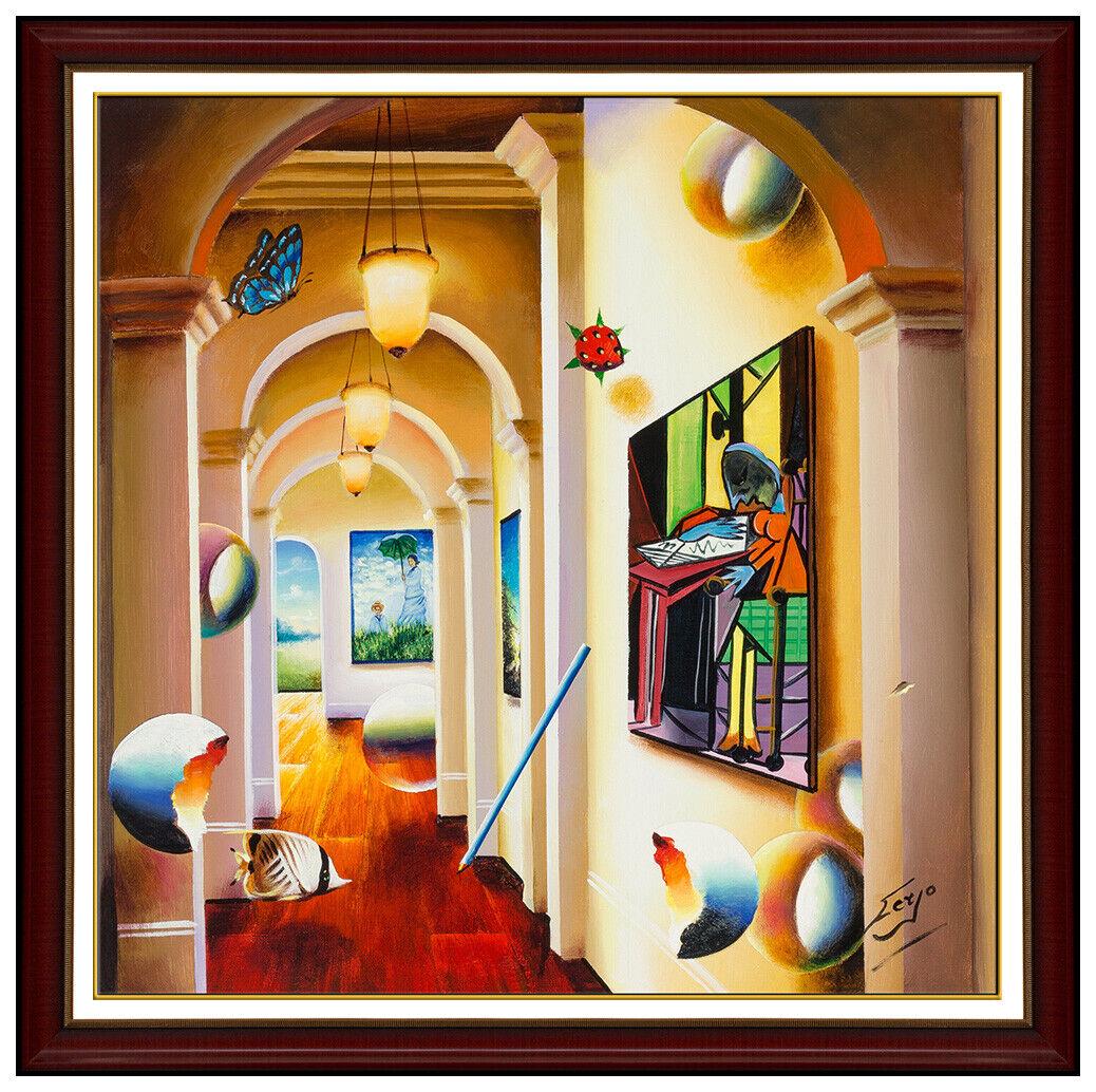 Ferjo Original Interior Hallway Painting On Canvas Signed Framed Surreal Artwork: This lot includes:Gallery COA & free domestic shipping (*insurance and international shipping for an additional charge)Artist: FerjoTitle: Hallway of DreamsMedium: Oil Painting on CanvasSize: 24" x 24