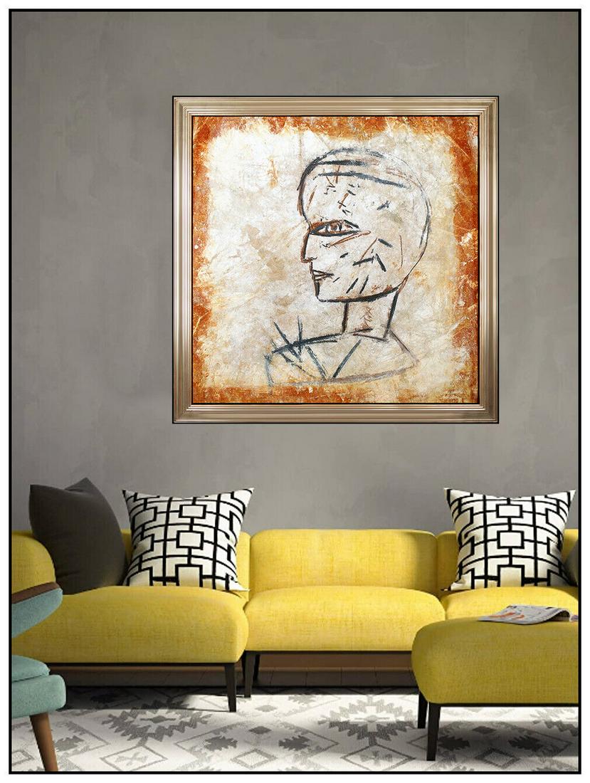 Jamali Large Original Painting Pigmentation On Cork Portrait Framed Modern Art: This lot includes:Gallery COA & free domestic shipping (*insurance and international shipping for an additional charge)Artist: Jamali Title: The MummyMedium: Pigmentation On CorkSize: 44.5" x 44.5"Fra