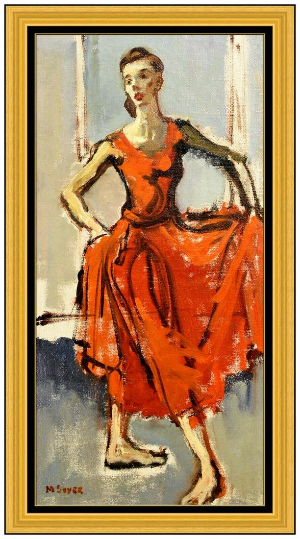 Moses Soyer Original Oil Painting On Board Signed Dance Ballet Ballerina Artwork: This lot includes:Gallery COA & free domestic shipping (*insurance and international shipping for an additional charge)Artist: Moses Soyer Title: Ballerina in Red Dancing Medium: Oil Painting On Board