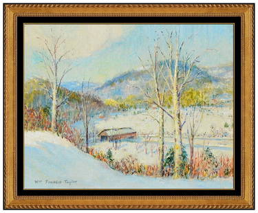 William Francis Taylor Original Painting On Board Winter Landscape Signed Framed: This lot includes:Gallery COA & free domestic shipping (*insurance and international shipping for an additional charge)Artist: William Francis TaylorTitle: Sunny Winter Valley Medium: Oil painting on