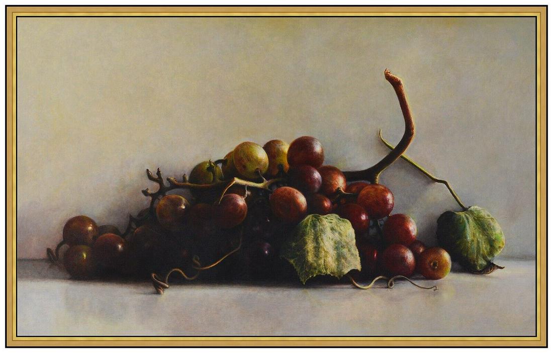 James Del Grosso Large Original Painting On Canvas Signed Still Life Framed Art: This lot includes:Gallery COA & free domestic shipping (*insurance and international shipping for an additional charge)Artist: James Del GrossoTitle: Grapes of the VineMedium: oil painting on canvasSi