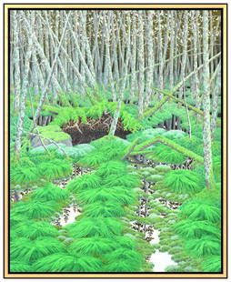 Alan Bray Original Tree Landscape Painting Casein On Board Signed Framed Artwork: This lot includes:Gallery COA & free domestic shipping (*insurance and international shipping for an additional charge)Artist: Alan BrayTitle: Spruce Boy HaystackMedium: Casein Painting on BoardSize: