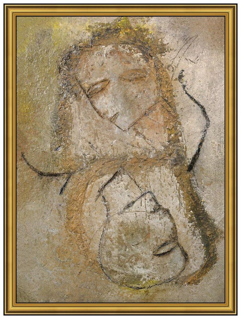 Jamali Original Fresco Tempera Painting On Board Large Portrait Profile Signed: This lot includes:Gallery COA & free domestic shipping (*insurance and international shipping for an additional charge)Artist: Jamali Title: Dual PersonalitiesMedium: Tempera Painting On Board Size: 5