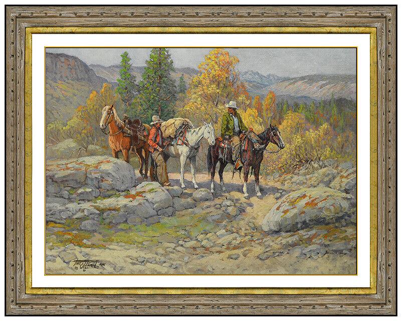 Fred Oldfield Large Cowboy Horse Original Oil Painting On Canvas Signed Artwork: This lot includes:Gallery COA & free domestic shipping (*insurance and international shipping for an additional charge)Artist: Fred Oldfield Title: Canyon Oasis Medium: Oil Painting On Canvas Size: 22