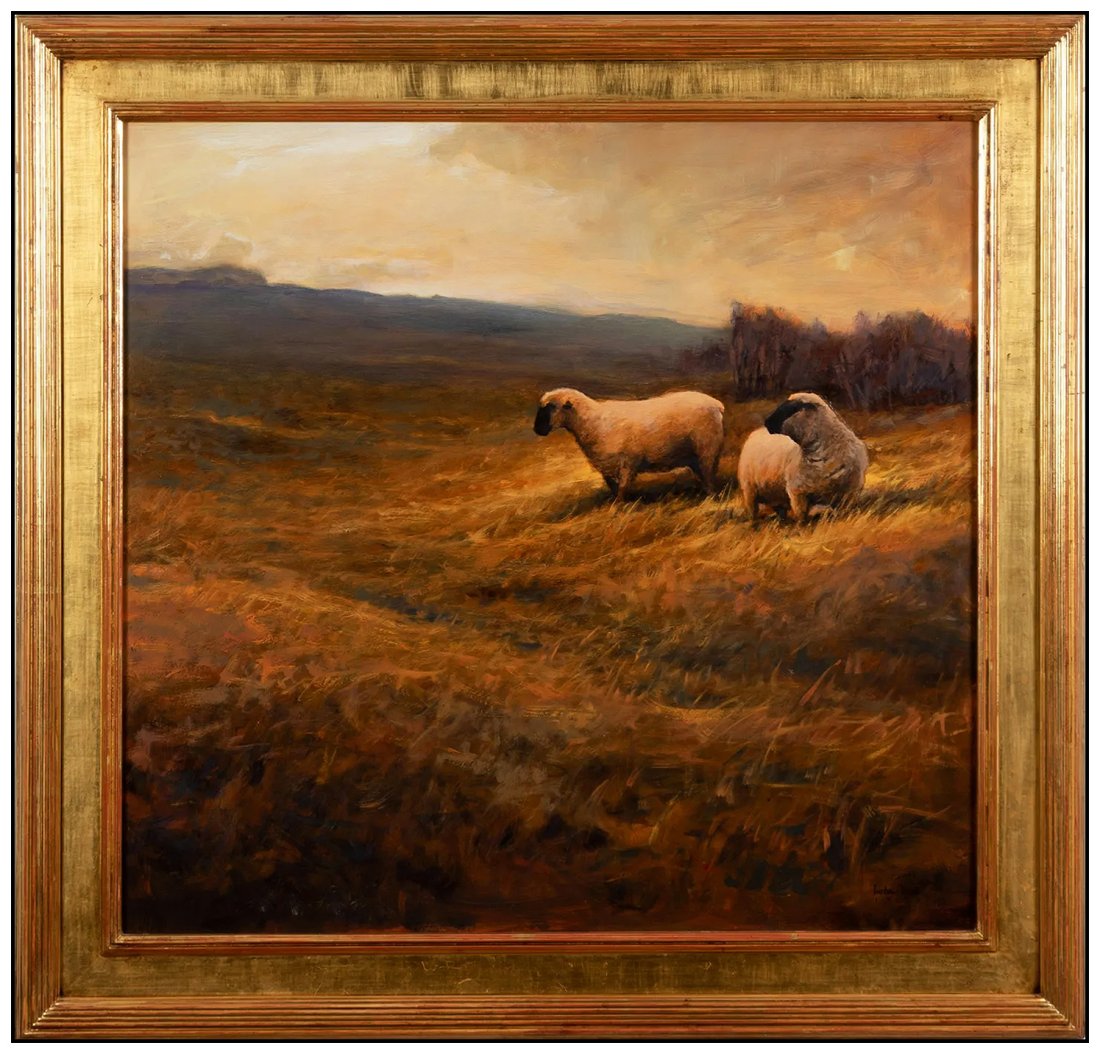 Gordon Brown Large Original Painting Oil On Canvas Signed Western LandscapeArt: This lot includes:Gallery COA & free domestic shipping (*insurance and international shipping for an additional charge)Artist: Gordon BrownTitle: Sheep in the FieldMedium: Oil Painting On BoardSize: 3