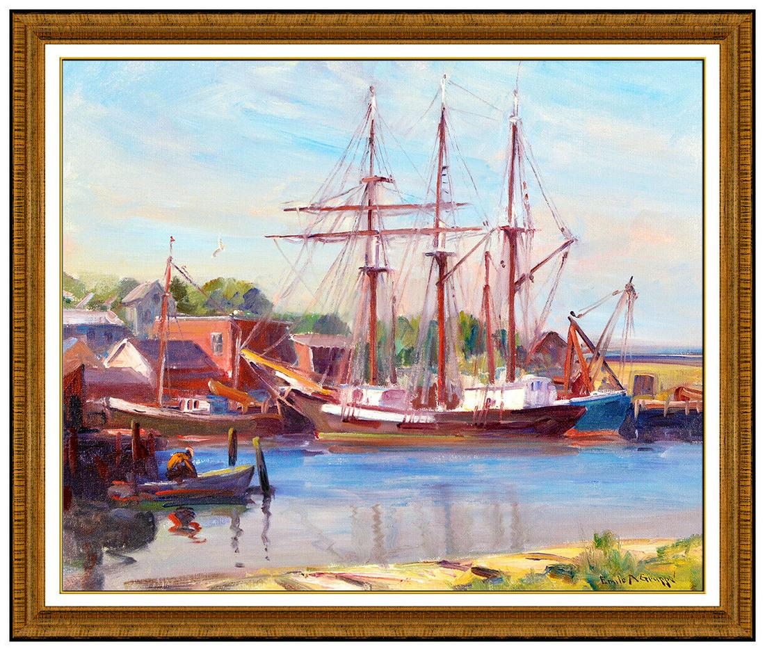 Emile A Gruppe Large Oil Painting On Canvas Gloucester Regina Maris Signed Art (1 of 7)