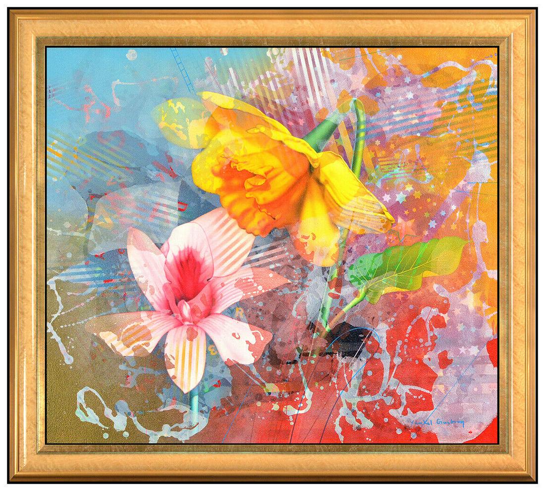 Yankel Ginzburg Large Original Oil Painting On Canvas Signed Floral Framed Art (1 of 5)