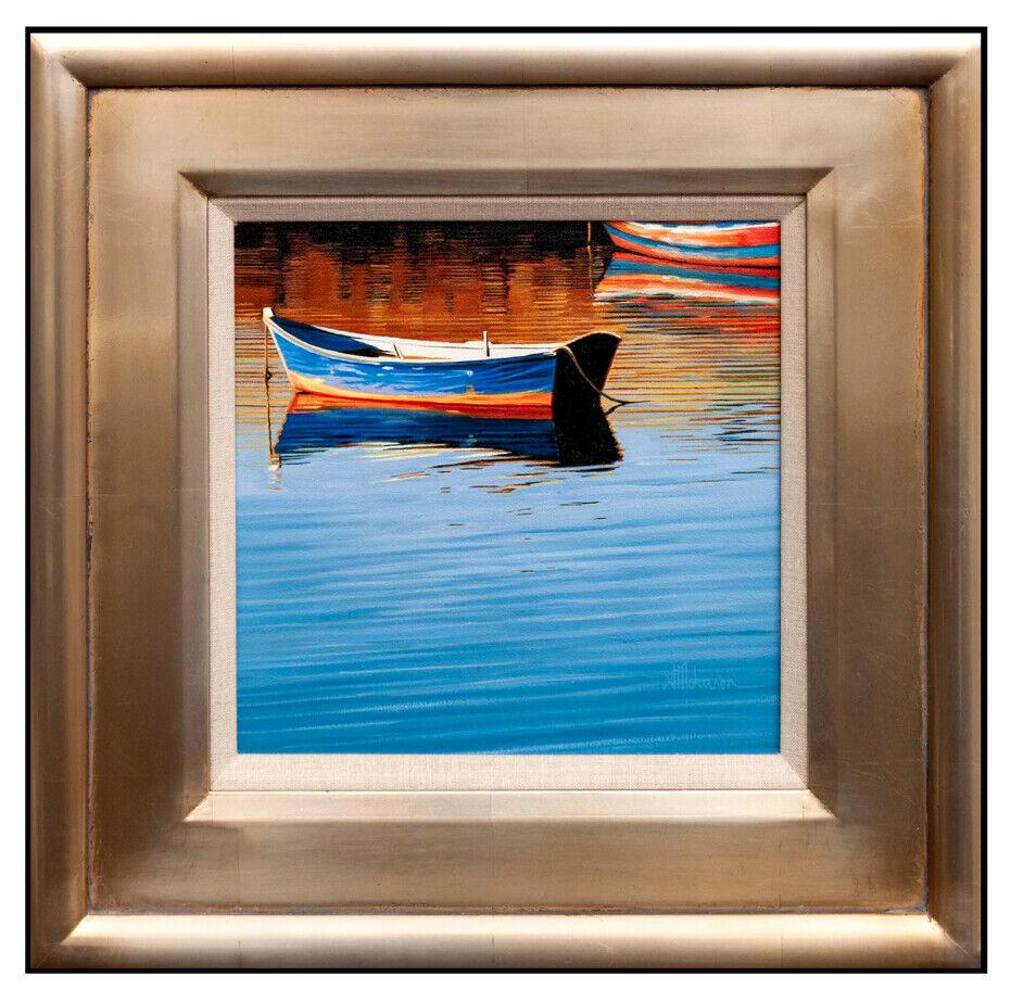Roger Hayden Johnson Original Oil Painting On Canvas Signed Seascape Art Framed: This lot includes: Gallery COA & free domestic shipping (*insurance and international shipping for an additional charge)Artist: Roger Hayden JohnsonTitle: RowboatsMedium: Oil Painting On CanvasSize: 1