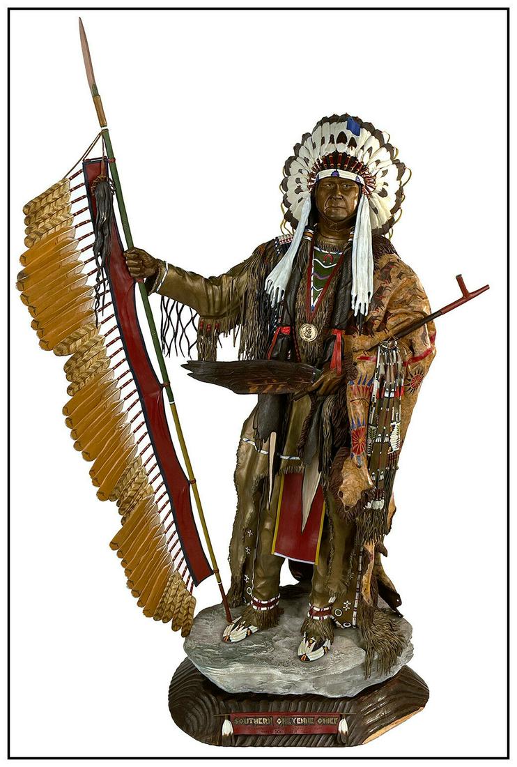 Don Baker Large Southern Cheyenne Chief Bronze Sculpture Polychrome Signed Art (1 of 7)