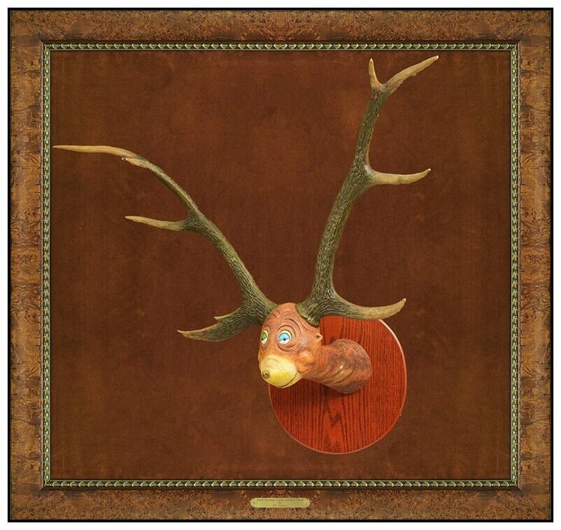 Dr. Seuss Large Painting Relief Sculpture Green Lidded Fawn Signed Taxidermy Art (1 of 6)