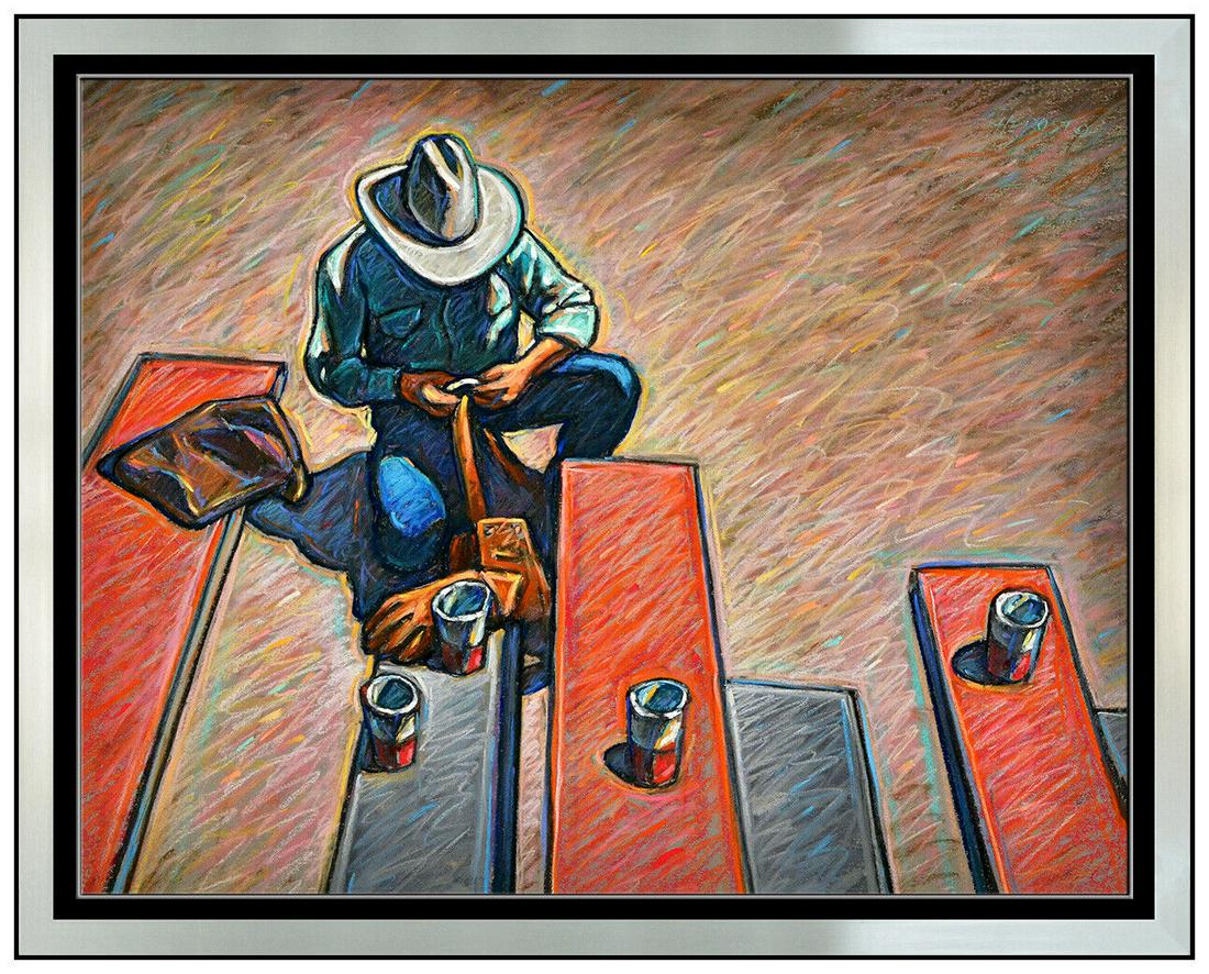 Howard Post Pastel Drawing Original Male Cowboy Portrait Signed Framed Artwork (1 of 4)