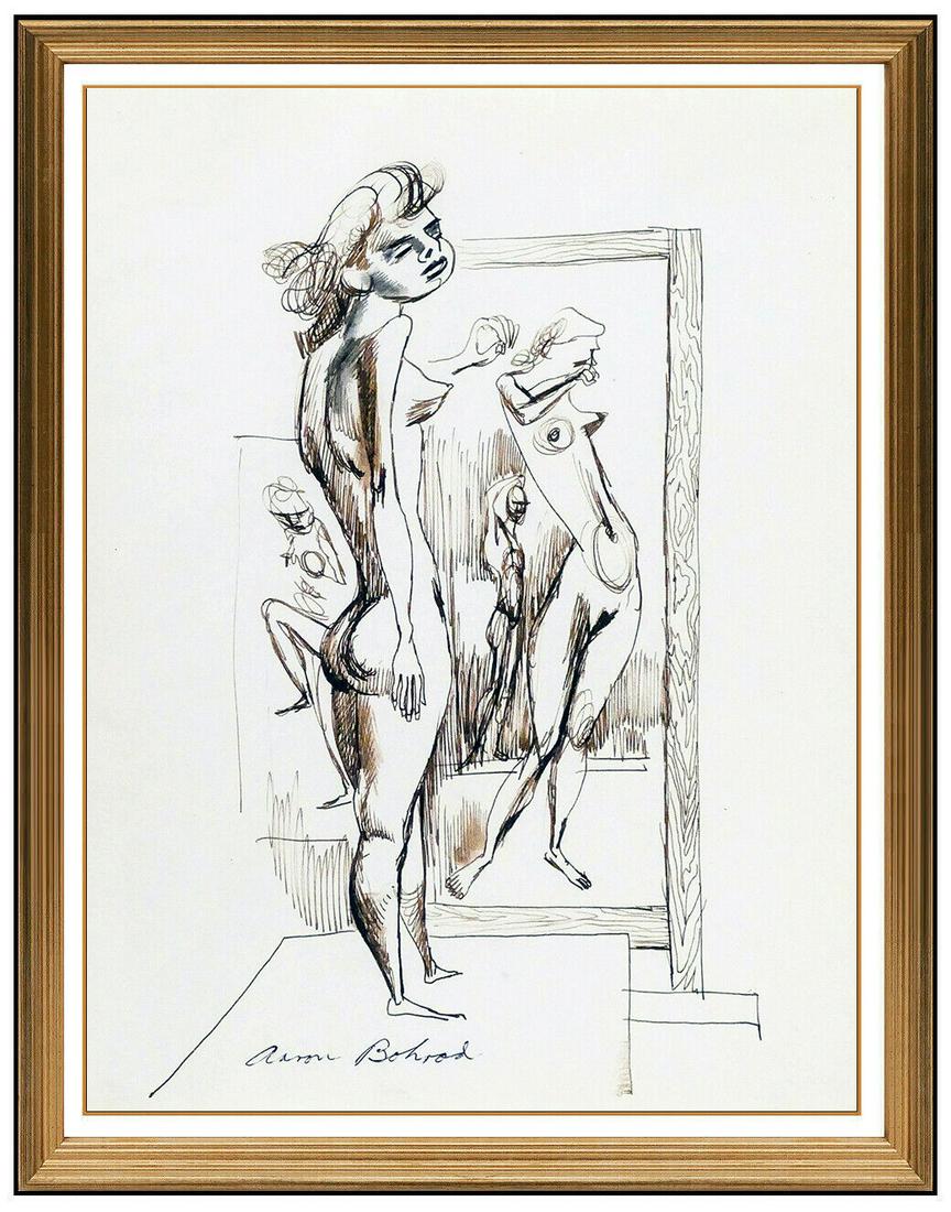 Aaron Bohrod Original Drawing Signed Framed Female Portrait Figurative Artwork: This lot includes: Gallery COA & free domestic shipping (*insurance and international shipping for an additional charge)Artist: Aaron Bohrod Title: The Dance Medium: Ink Drawing on paper Size: 11" x 8