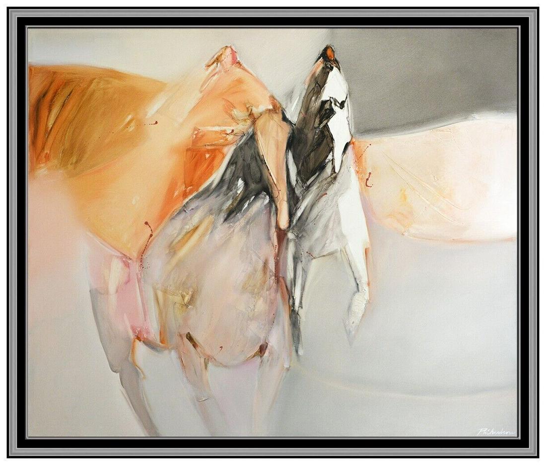 Jean Richardson Original Painting On Canvas Abstract Horse Framed Signed Artwork (1 of 5)