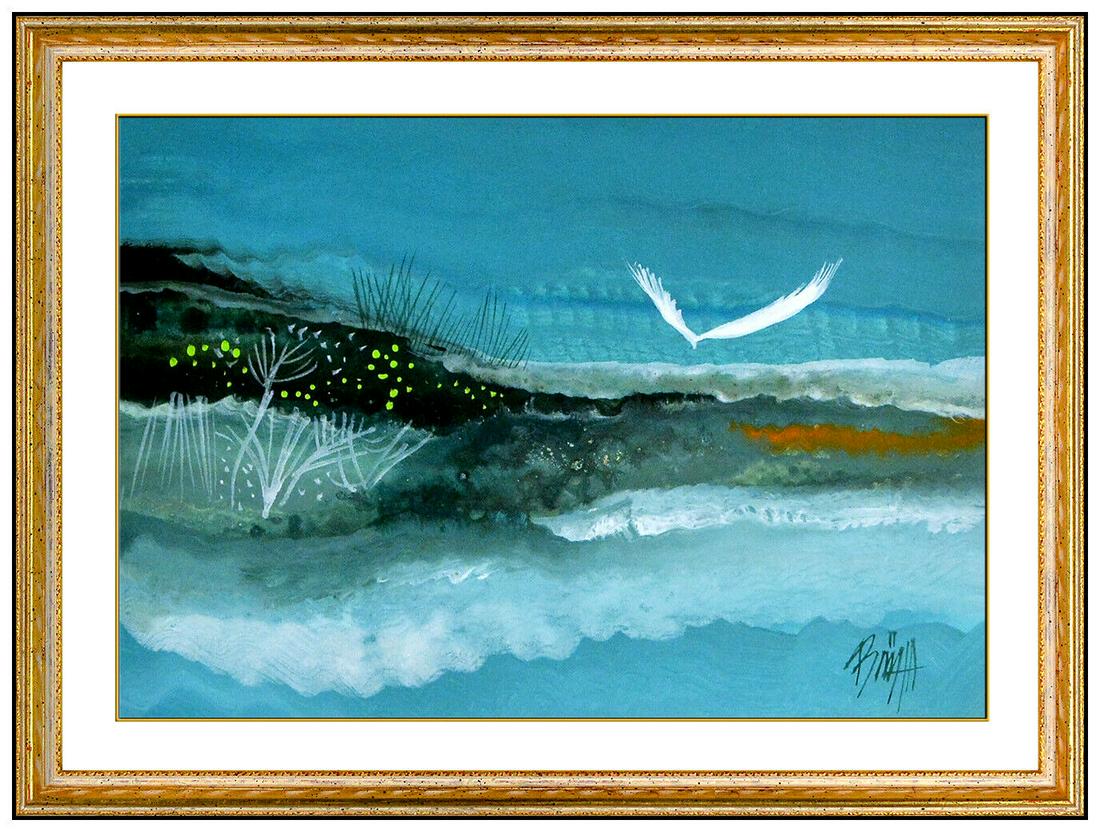 Lamar Briggs Original Gouache Painting On Board Water Seascape Framed Artwork (1 of 4)