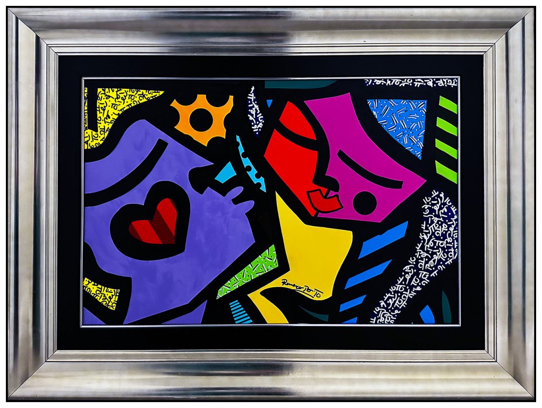 Romero Britto Large Original Portrait Painting On Canvas Signed Art (1 of 5)