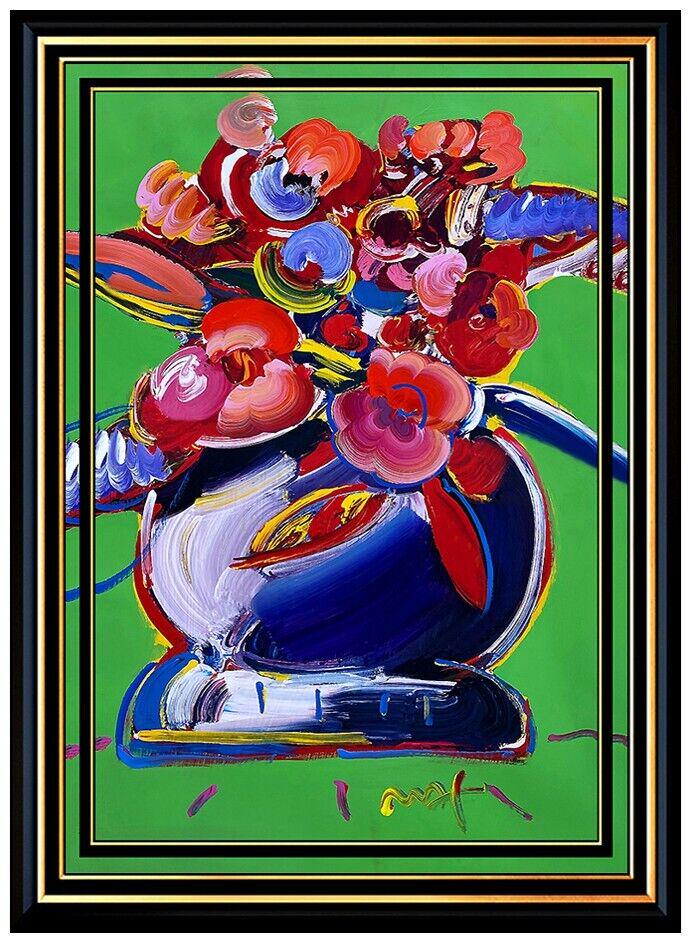 Peter Max Original Signed Painting Pop Art Vase Flowers Acrylic Oil Love Large: This lot includes:Gallery COA & free domestic shipping (*insurance and international shipping for an additional charge)Artist: Peter MaxTitle: Pop Art FlowersMedium: Acrylic and Mixed Media paintingSi