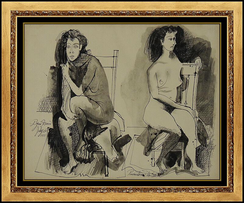 Byron Browne Original Gouache Painting Signed Portrait Antique Framed Artwork (1 of 5)