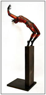 David Bennett Large Original Hand Blown Glass Bronze Sculpture Signed Acrobat: This lot includes:Gallery COA & free domestic shipping (*insurance and international shipping for an additional charge)Artist: David BennettTitle: The Acrobat Medium: Blown Glass BronzeSize: 64" tall