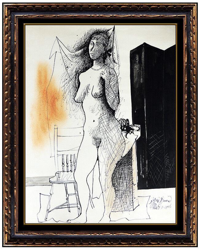 Byron Browne Original Gouache Painting Hand Signed Nude Female Portrait Artwork: This lot includes:Gallery COA & free domestic shipping (*insurance and international shipping for an additional charge)Artist: Byron Browne Title: DamselMedium: Gouache Painting Size: 26" x 20"Framed: