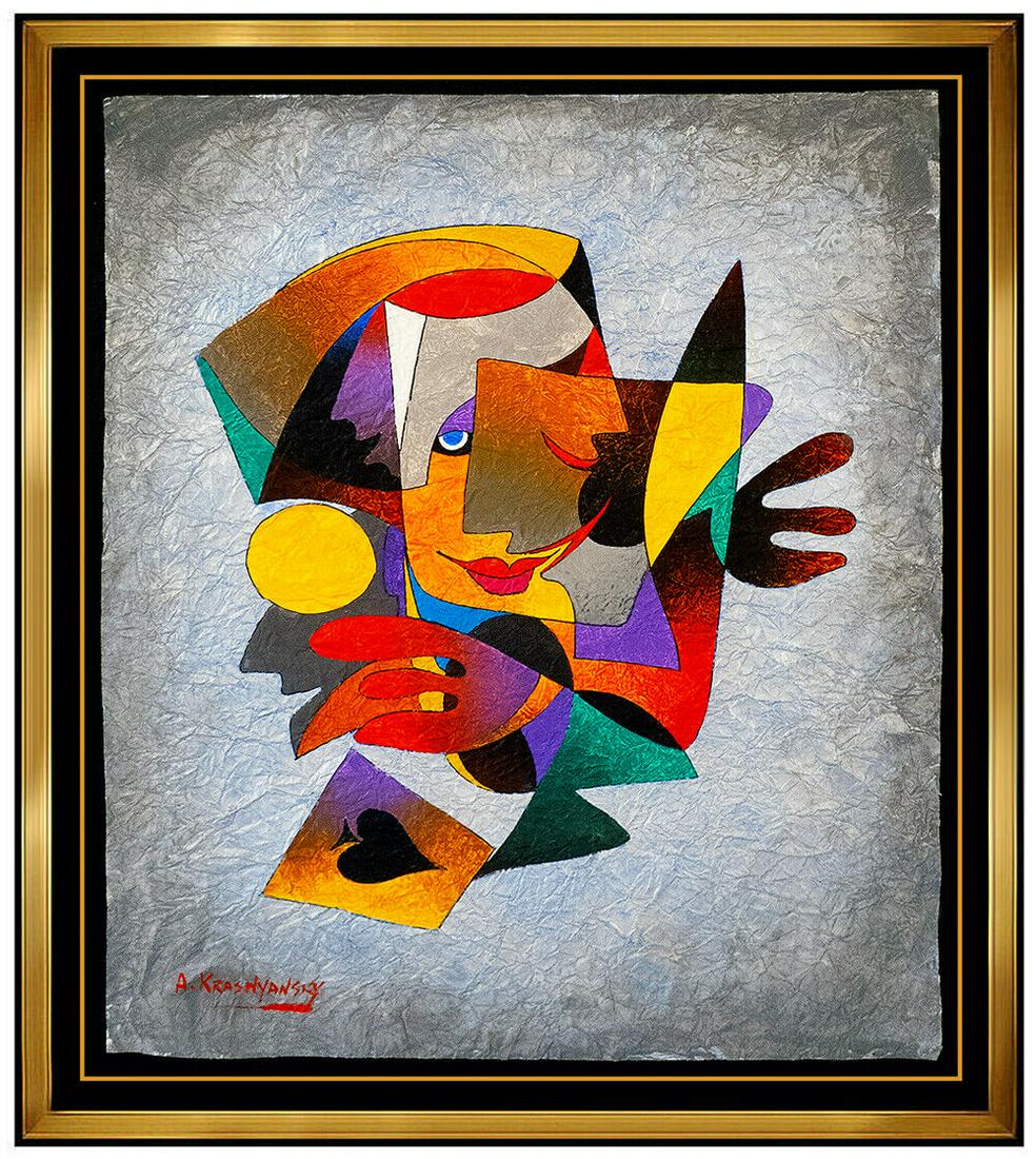 Anatole Krasnyansky Original Acrylic Painting Signed Jester Mime Modern Abstract (1 of 4)