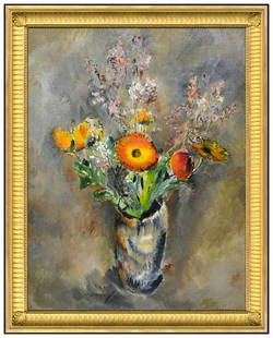 William Alexander Gaw Original Painting On Canvas Floral Still Life Framed Art: This lot includes:Gallery COA & free domestic shipping (*insurance and international shipping for an additional charge)Artist: William Alexander GawTitle: Vase of Red & OrangeMedium: oil painting on c