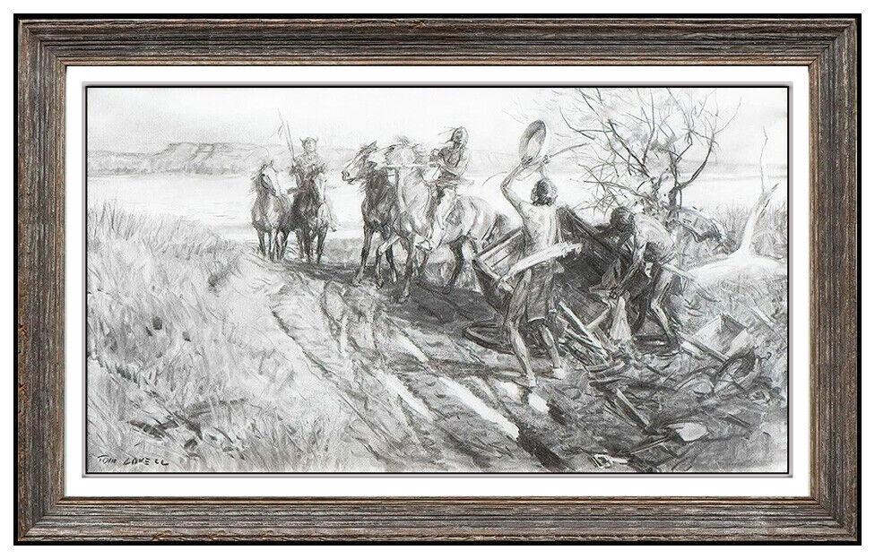 Tom Lovell Original Western Figurative Charcoal Drawing Signed Framed Artwork (1 of 4)