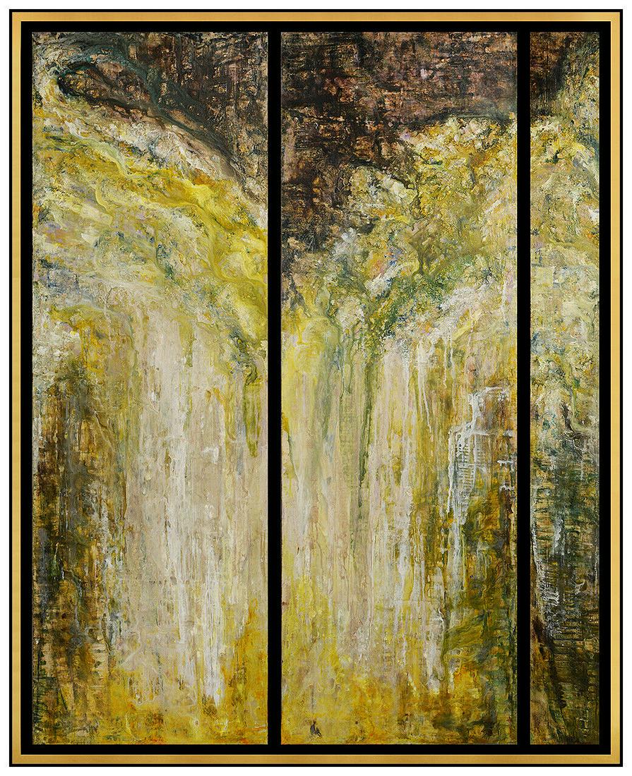 Hilario Gutierrez Large Original Painting On Canvas Abstract Landscape Framed: This lot includes:Gallery COA & free domestic shipping (*insurance and international shipping for an additional charge)Artist: Hilario GutierrezTitle: Eternal Flight TriptychMedium: Acrylic PaintingSi