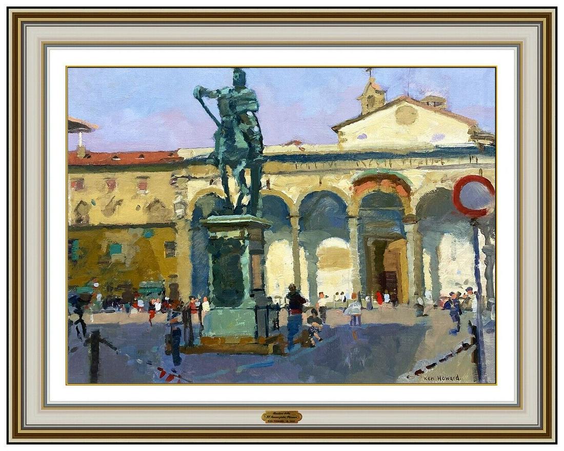 Ken Howard Original Painting On Canvas Florence Italy Street Signed Framed Art: This lot includes:Gallery COA & free domestic shipping (*insurance and international shipping for an additional charge)Artist: Ken HowardTitle: Basilica Della SS Annunziata FlorenceMedium: oil paintin