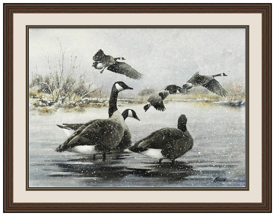 Jim Killen Original Gouache Painting Signed Wildlife Birds Framed Illustration: This lot includes:Gallery COA & free domestic shipping (*insurance and international shipping for an additional charge)Artist: Jim Killen Title: The Migration Medium: GouacheSize: 22" x 30"Framed: 30"