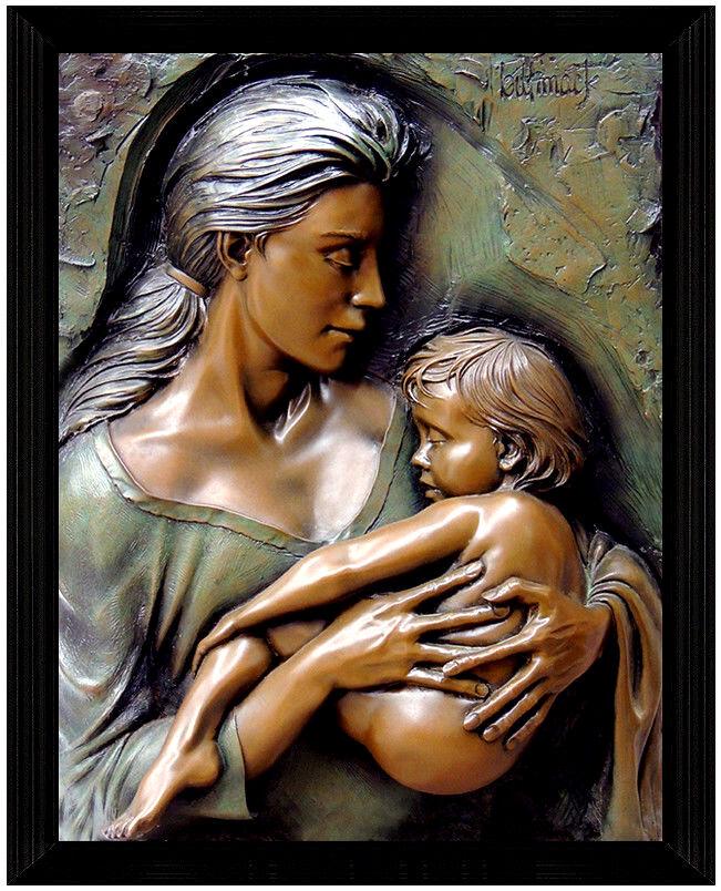 Bill Mack Devotion Bonded Bronze Relief Sculpture Mother Child Signed Large Art (1 of 5)