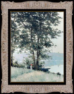 Andre Gisson Large Original Oil Painting On Canvas Signed Framed Landscape Art: This lot includes:Gallery COA & free domestic shipping (*insurance and international shipping for an additional charge)Artist: Andre GissonTitle: Day At The LakeMedium: Original Oil Painting On Canvas