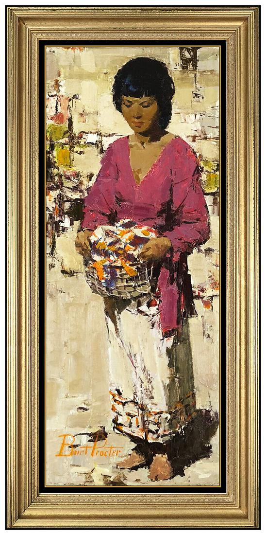 Burt Procter Oil Painting On Board Original Signed Female Portrait Large Western: This lot includes:Gallery COA & free domestic shipping (*insurance and international shipping for an additional charge)Artist: Burt ProcterTitle: Collecting the LaundryMedium: Original Oil Painting On