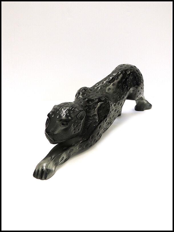 Rene Lalique Studios Charcoal Glass Sculpture Zeila Panther Signed Artwork Original Box (1 of 5)