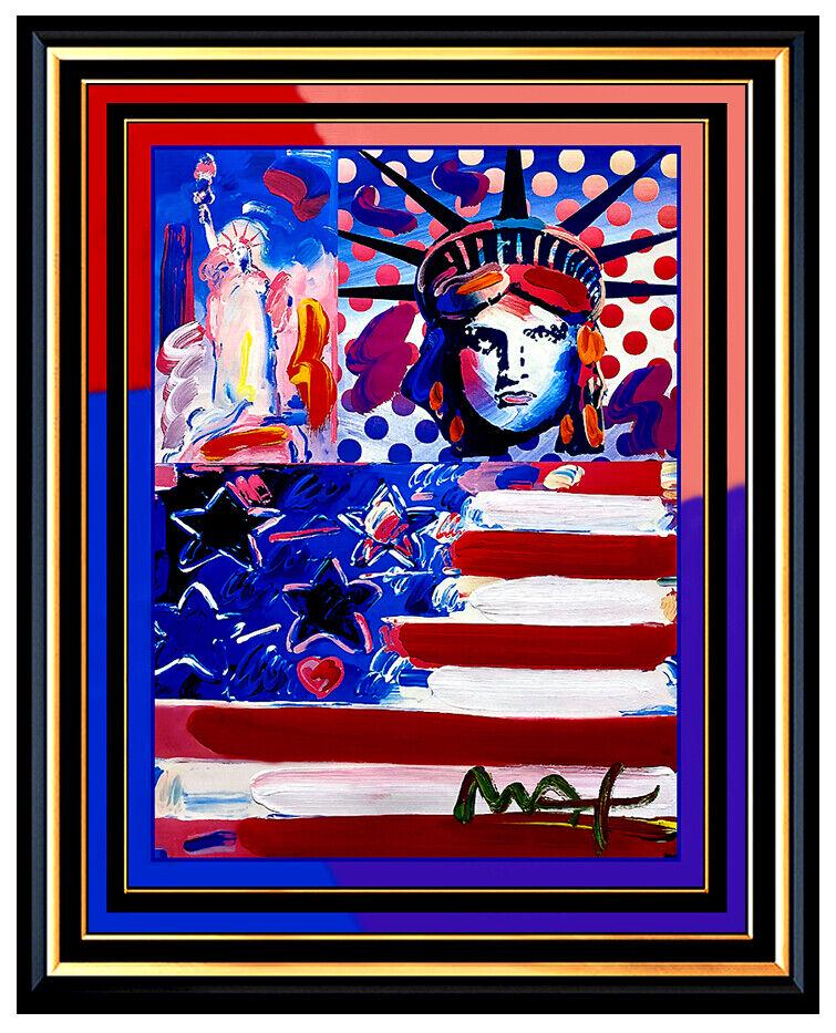 PETER MAX Original PAINTING Statue of Liberty HEAD Signed Art GOD BLESS AMERICA (1 of 5)