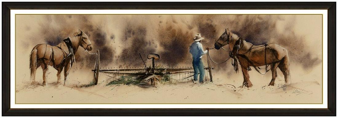 William Matthews Large Original Watercolor Painting Signed Western Horse Artwork (1 of 5)