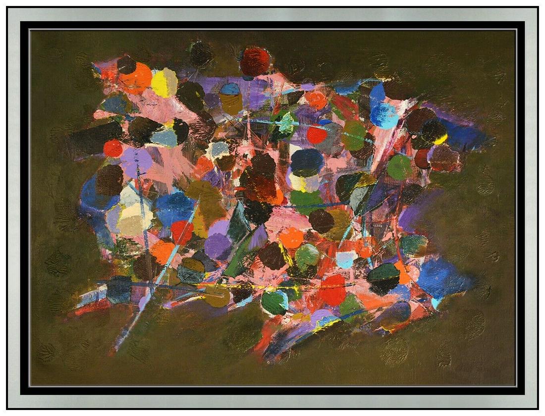 John Saccaro Large Original Painting on Canvas Signed Abstract Signed Framed Art (1 of 5)