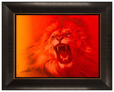 Adam Scott Rote Original Painting on Canvas Signed Sunset Lion Animal Framed Art: This lot includes:Gallery COA & free domestic shipping (*insurance and international shipping for an additional charge)Artist: Adam Scott RoteTitle: Serengeti Sunset LionMedium: Serengeti Sunset LionS