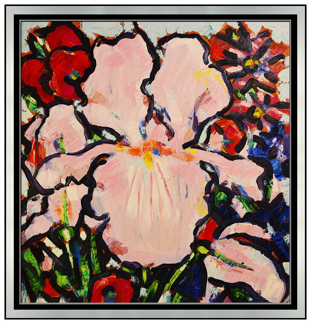 John Seery Original Painting Large Acrylic On Canvas Floral Iris Framed Artwork (1 of 5)