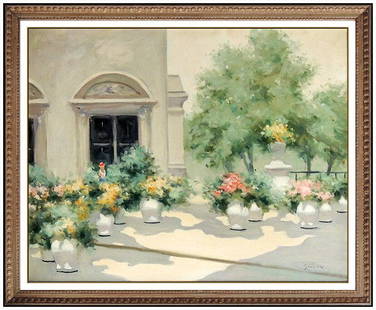 Andre Gisson Original Oil Painting On Canvas Signed French Floral Artwork Large: This lot includes:Gallery COA & free domestic shipping (*insurance and international shipping for an additional charge)Artist: Andre GissonTitle: Parisian CourtyardMedium: Original Oil Painting on Can