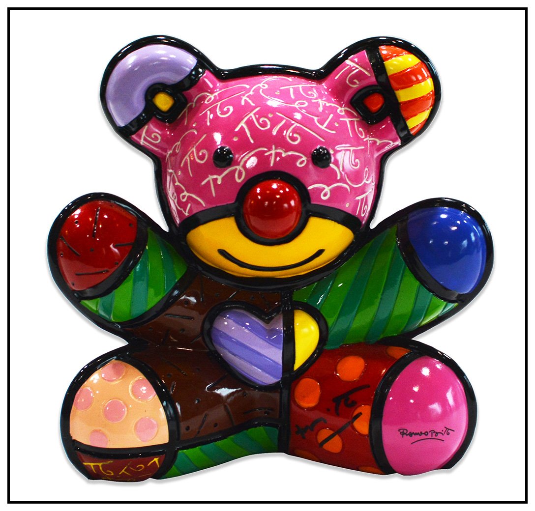 Romero Britto Original Fun Bear Full Round Resin Sculpture Signed Pop Art (1 of 5)