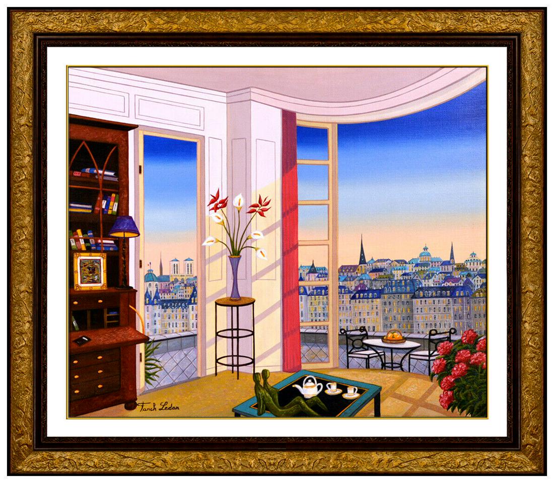 Fanch Ledan Original Painting Acrylic On Canvas Signed Interior Paris Cityscape (1 of 6)