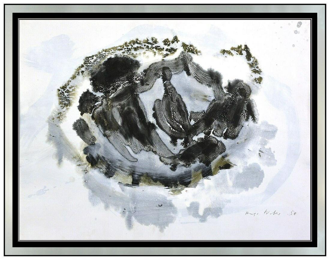 Hugo Weber Entirely Original Gouache Oil Painting Abstract Signed Framed Artwork: This lot includes:Gallery COA & free domestic shipping (*insurance and international shipping for an additional charge)Artist: Hugo WeberTitle: Objects In The SkyMedium: Original Gouache and Oil paint