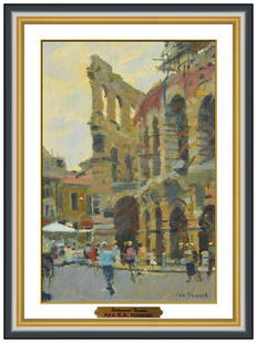 Ken Howard Original Painting On Board Italian Cityscape Signed Framed Artwork: This lot includes:Gallery COA & free domestic shipping (*insurance and international shipping for an additional charge)Artist: Ken HowardTitle: Colosseum Verona Medium: Original Oil Painting painting