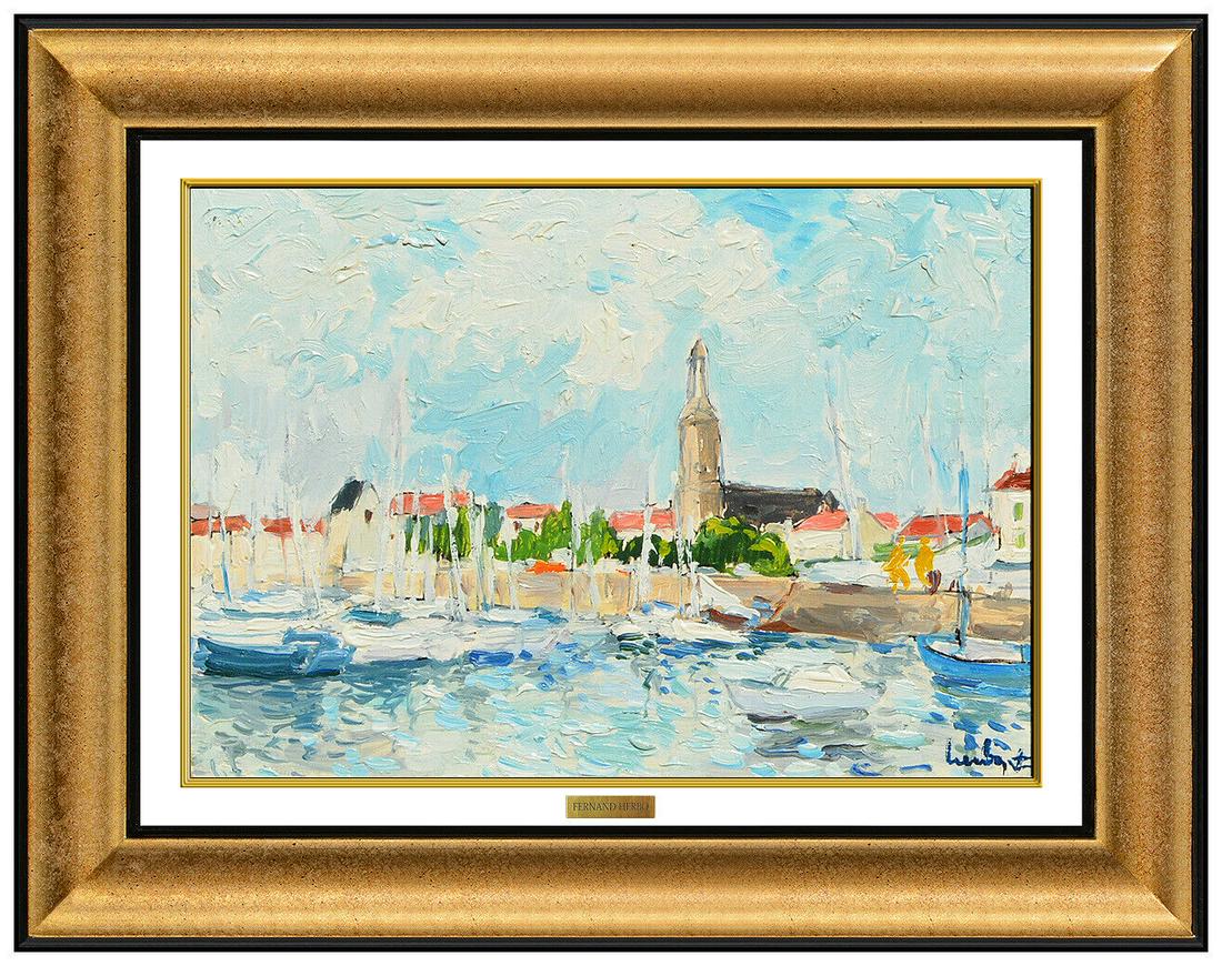 Fernand Herbo Original Oil Painting On Board Signed Harbor Landscape Framed Art: This lot includes:Gallery COA & free domestic shipping (*insurance and international shipping for an additional charge)Artist: Fernand Herbo Title: Club De Boiler, St. Gilles Sur Vie Medium: Oil Paint
