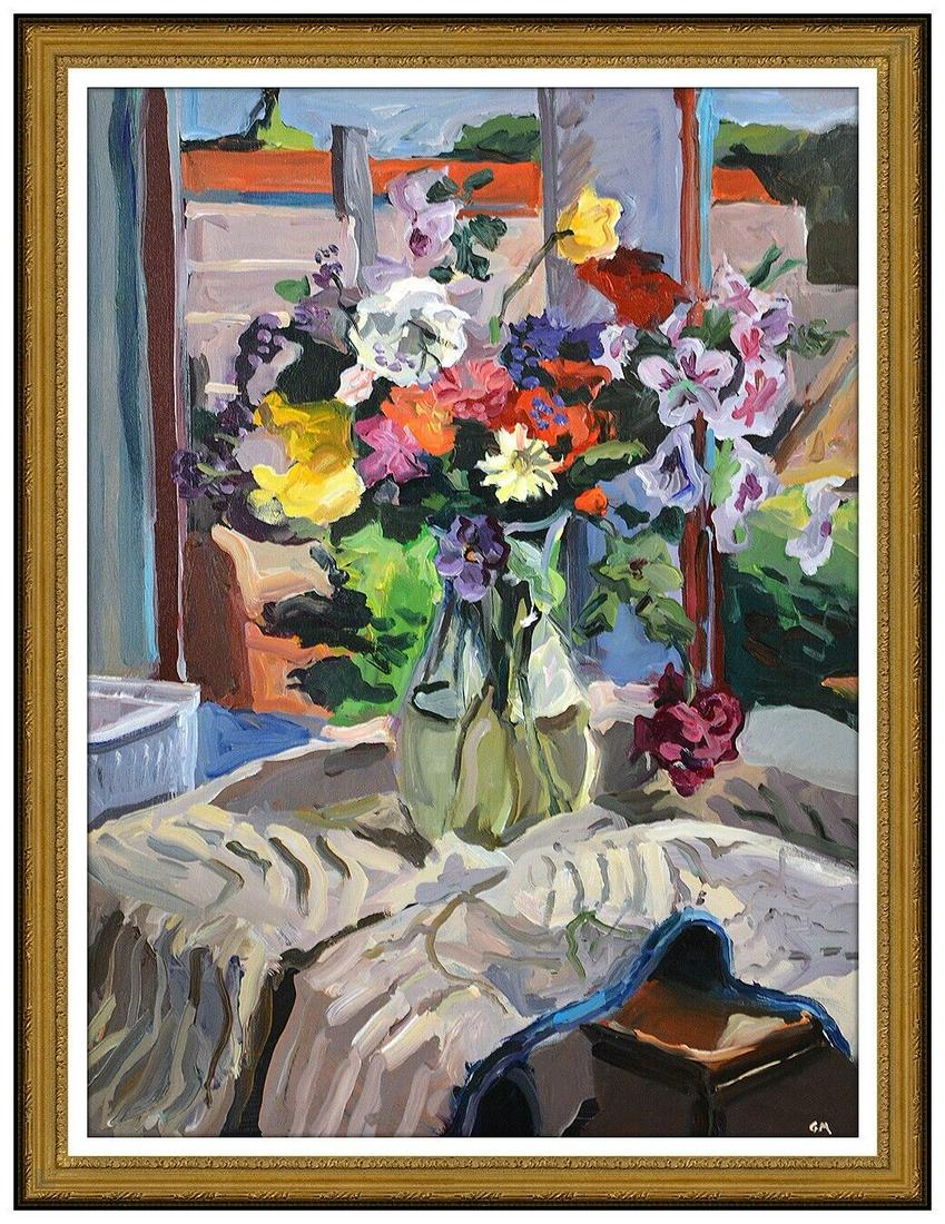 Geer Morton Large Original Painting On Canvas Signed Floral Still Life Artwork (1 of 6)