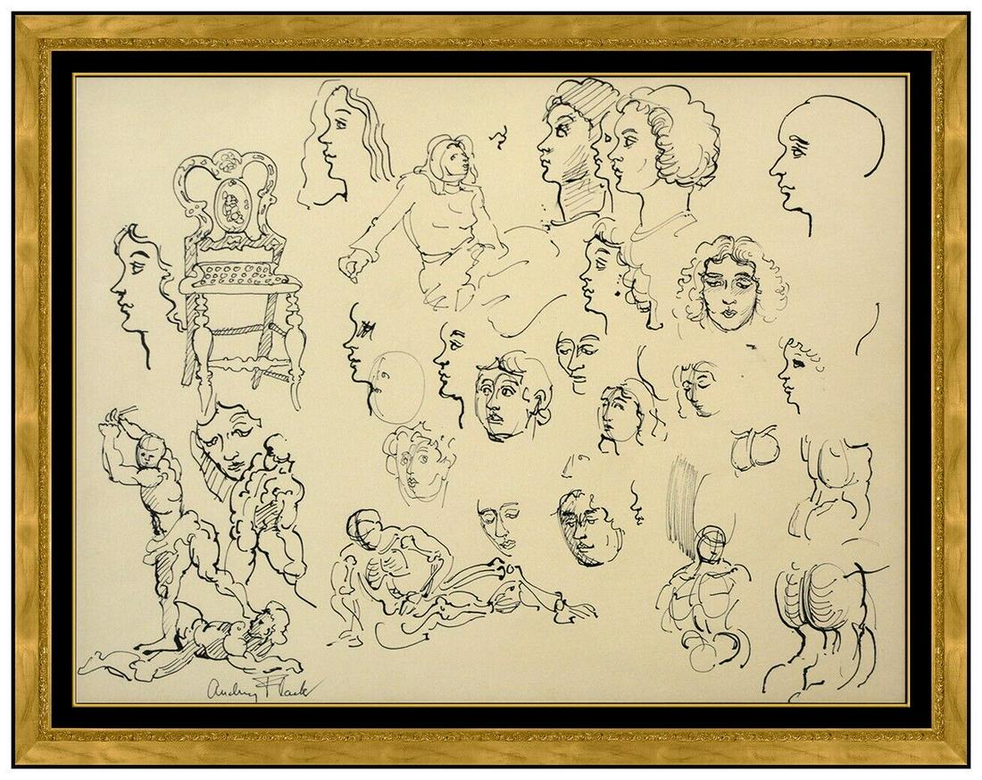 Audrey Flack Original Ink Drawing Signed Figurative Portrait Signed Framed Art: This lot includes:Gallery COA & free domestic shipping (*insurance and international shipping for an additional charge)Artist: Audrey FlackTitle: Portrait StudiesMedium: Ink DrawingSize: 11” x 1