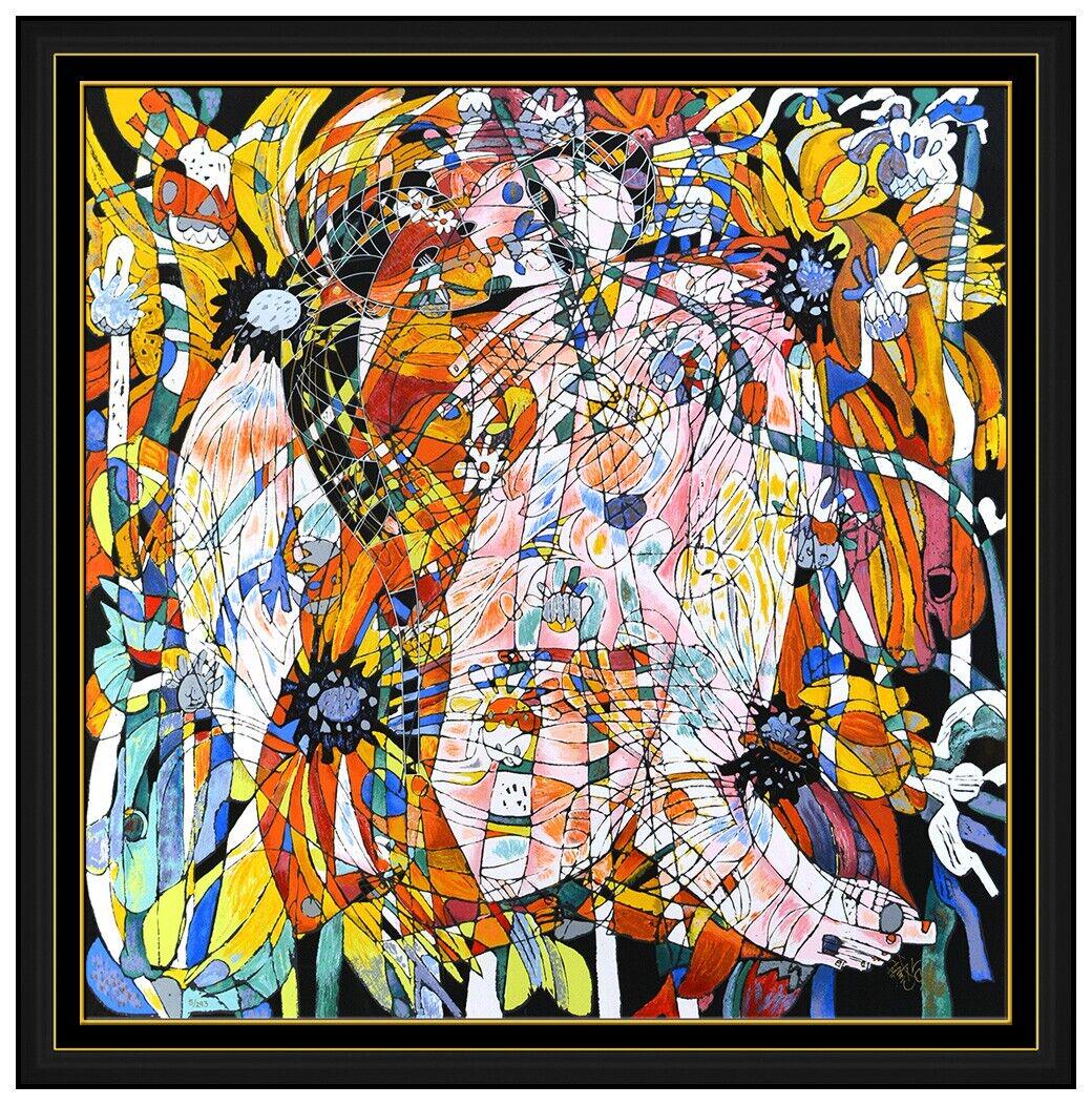 Jiang Tie Feng Large Serigraph Blossoming Flowers Figurative Signed Framed Art (1 of 6)