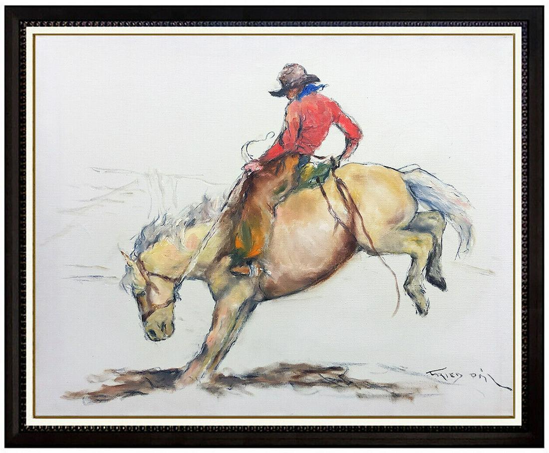 Pal Fried Original Painting Large Oil On Canvas Signed Western Cowboy Horse Art (1 of 4)