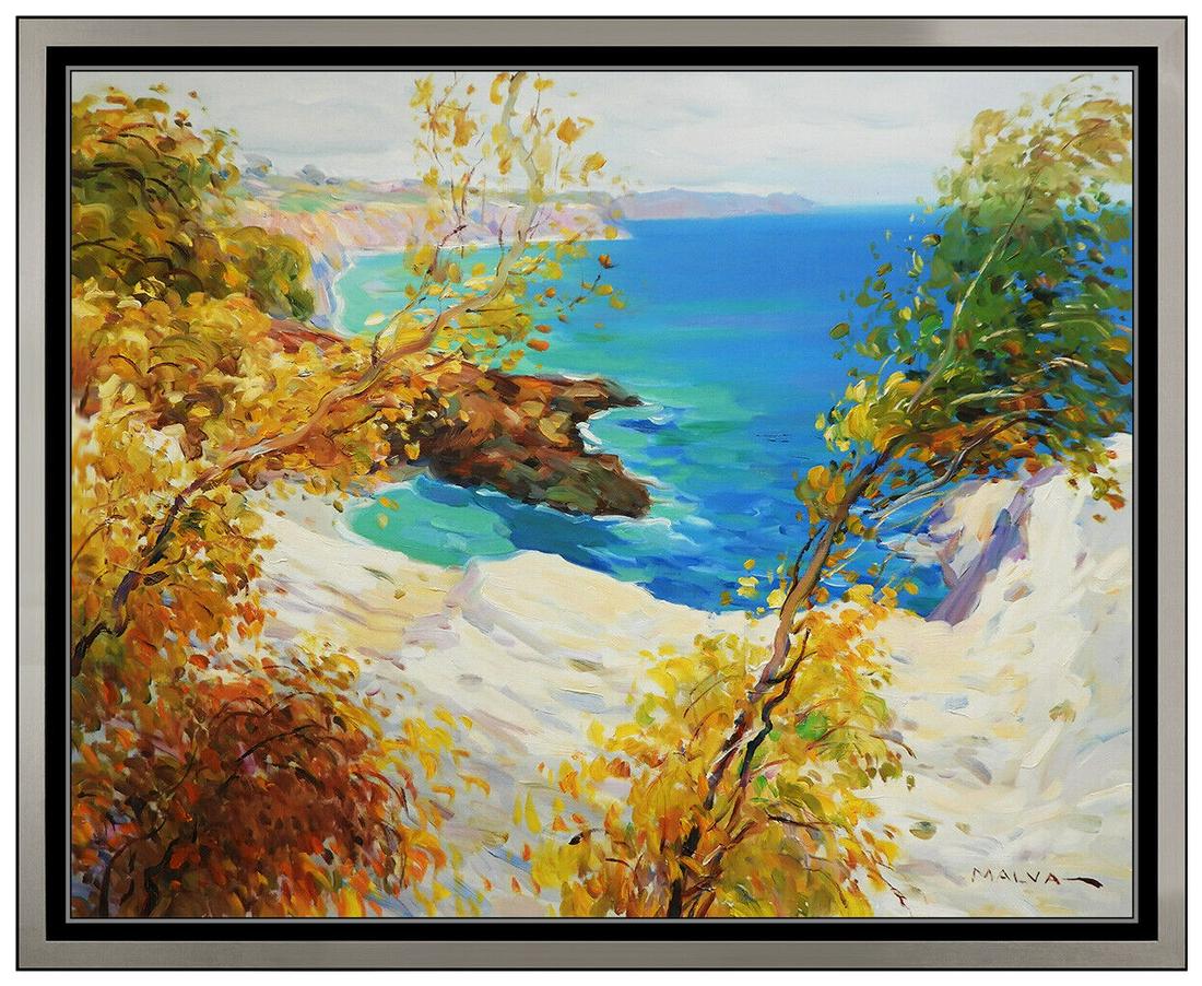 Omar Malva Large Oil Painting On Canvas Signed French Riviera Seascape Artwork (1 of 5)